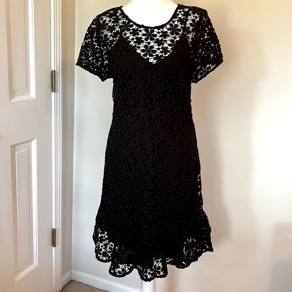 Joie lace crochet black dress with separate slip. Size M.